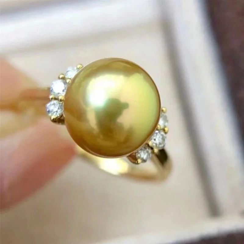 Brilliant and stunning AAAAA 10-11 mm genuine natural South Sea gold round pearl ring