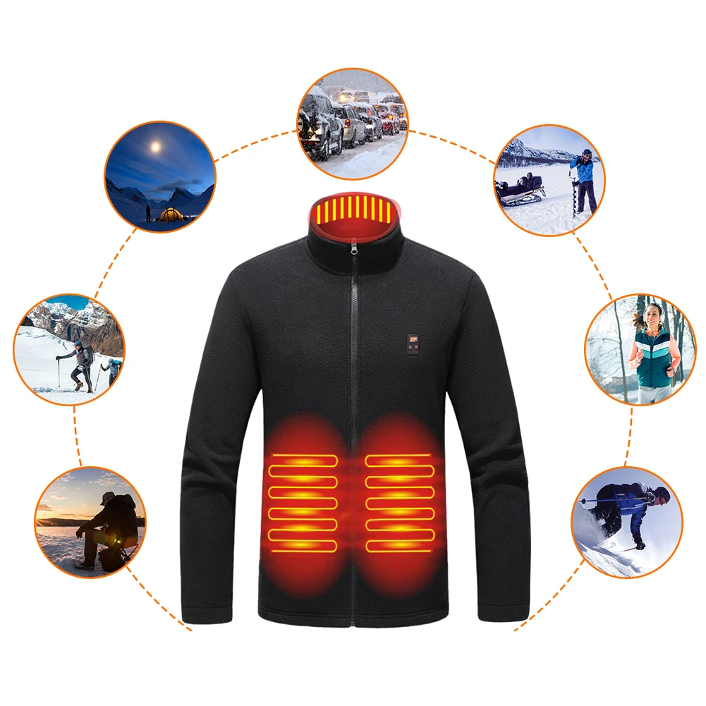 

9 Heated Area Heated Insulated Jackets USB Charging Heated Zip Up Coat 3 Gear Temperature Heating Jackets Coat for Hiking Skiing