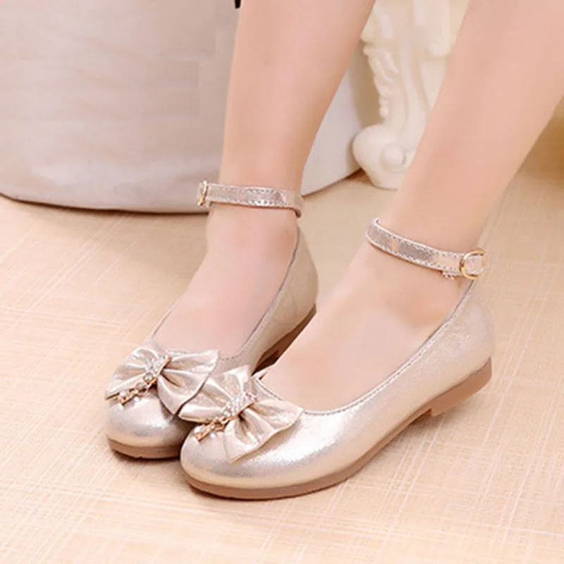 New Flowers Children Little Girls Kids Baby Silver Gold Wedding Party Princess Leather Shoes For Girls Sweet Ankle Dress Shoes