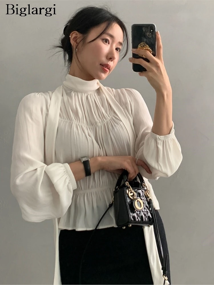 

Весенняя новая модная плиссированная белая блузка, женская рубашка в корейском стиле с длинным рукавом, офисные женские рубашки, повседневные женские блузки, топы 2026