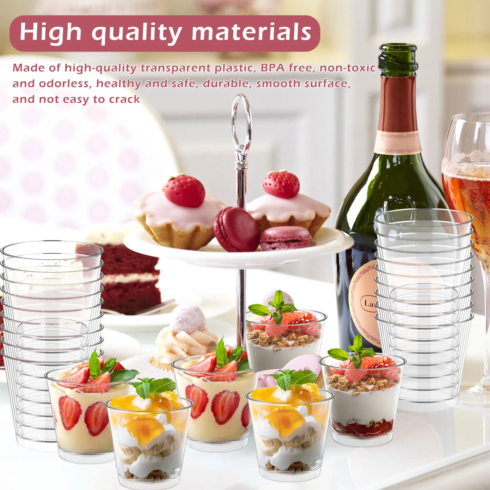 50pcs Mini Dessert Cups Transparent Party Pudding Mousse Cake Ice Cream Cup Snacks Appetizer Bowl For Birthday Wedding 200ml