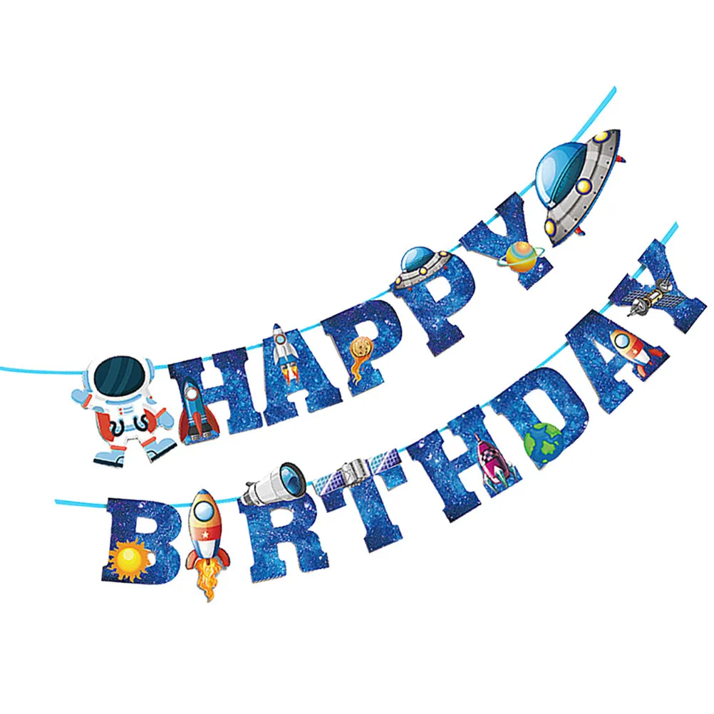 Banderoles joyeux anniversaire, fournitures de fête, guirlandes sur le thème de l'espace, décorations d'astronaute, 2 pièces