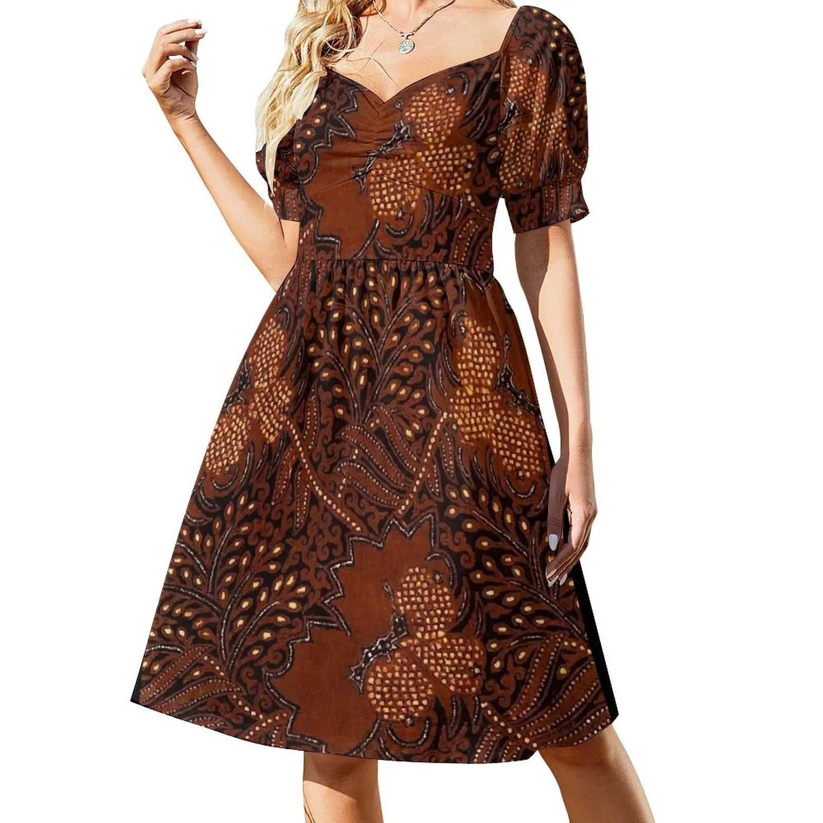 

Copper Batik Pattern Abstract Digital Vector Nature Art Short-Sleeved Dress wedding dresses for parties