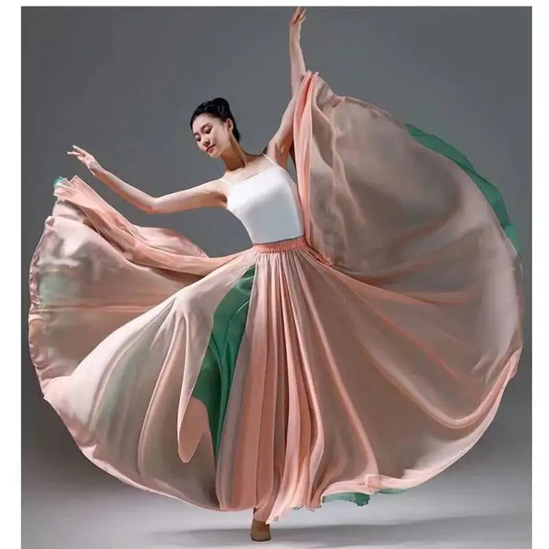 Modern Dance Training Skirt Women Classical Elegant Ethnic Double Chiffon Performance Swing Skirt Wrap Ethereal 720 Degree Skirt
