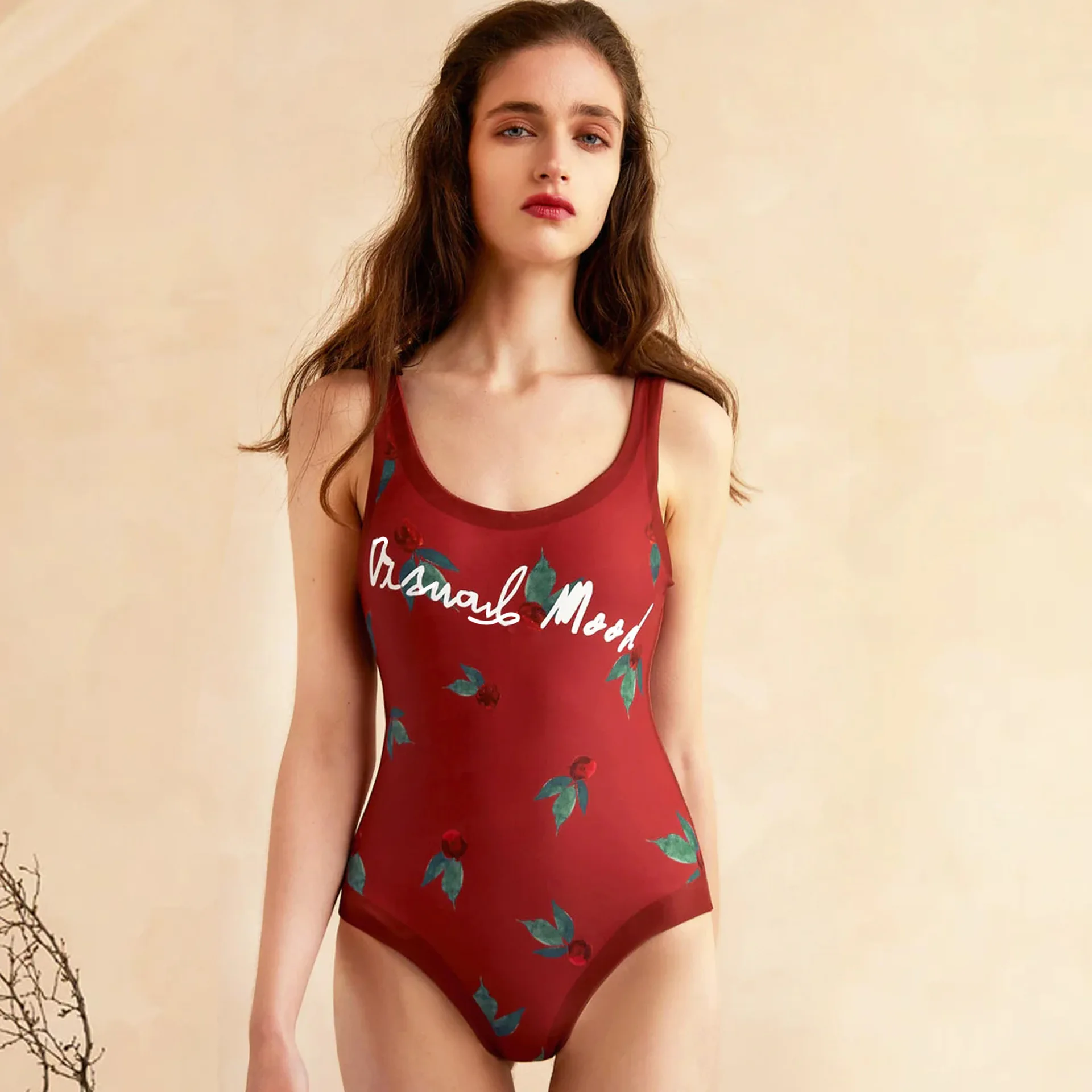 Cikini-One-Piece Swimsuit with Double-Sided Printing, High Elastic Swimwear, Summer Beachwear, Bathing Suit for Female