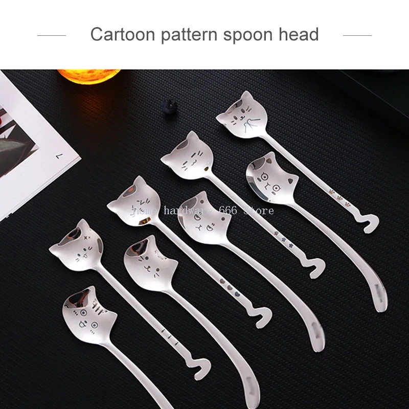 Funny Tea-Spoon For Coffee Long tail cat Coffee spoon Long Handle Spoon Birthday Gift 304 Stainless Steel Tableware