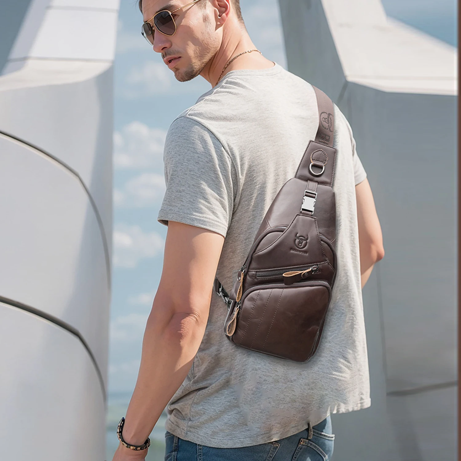 

Genuine Leather Chest Bag for Men Casual Movement Messenger Bags Fashion Men's Chest Pack Large Capacity Business bag's21 Bolsa