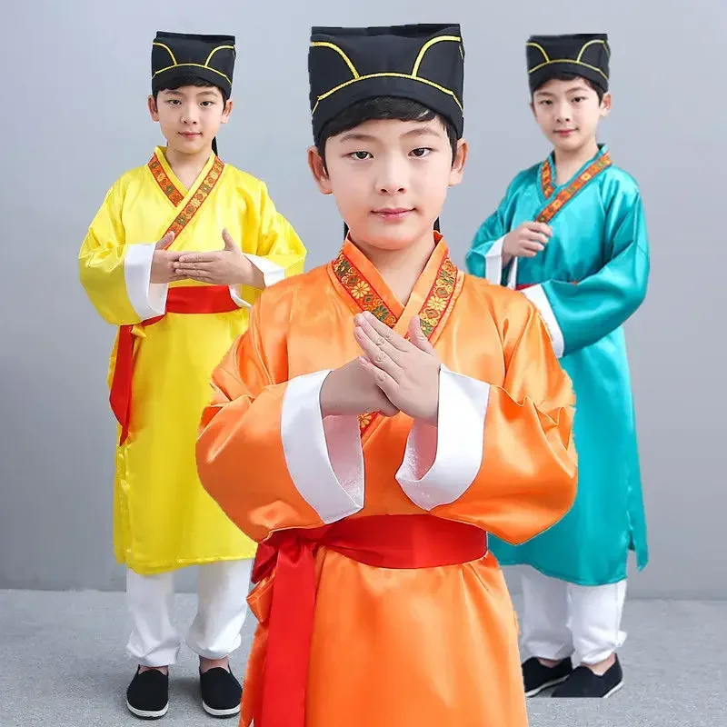 Chinese silk robe Costume Boys Children Kimono China Traditional Vintage Ethnic Students Chorus Dance Costume Hanfu