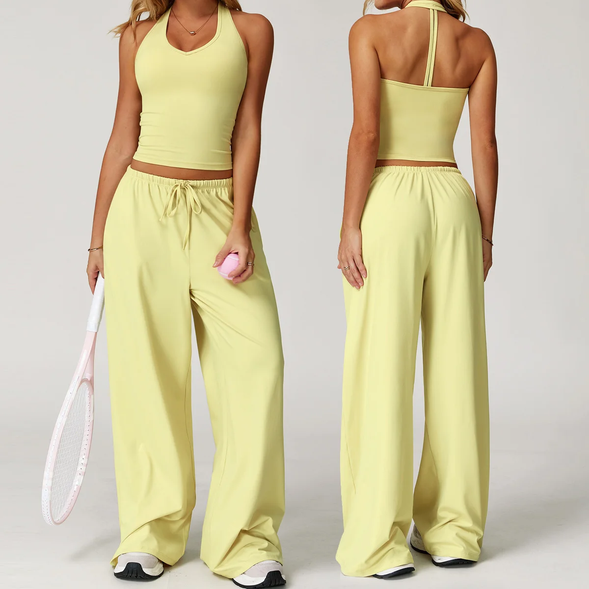 Conjunto de gimnasio amarillo para Yoga, ropa de 2 piezas para mujer, trajes de entrenamiento, ropa deportiva para Fitness,