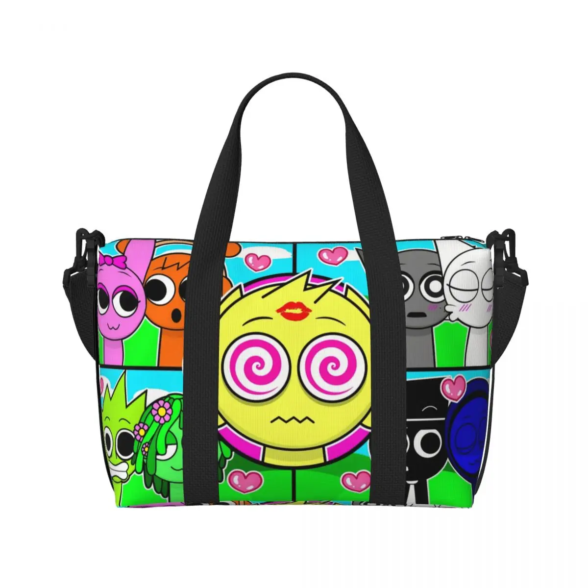 Custom Large SPRUNKI'S Incredibox Music Video Game Tote Bag Women Shopping Shoulder Gym Beach Travel Bag