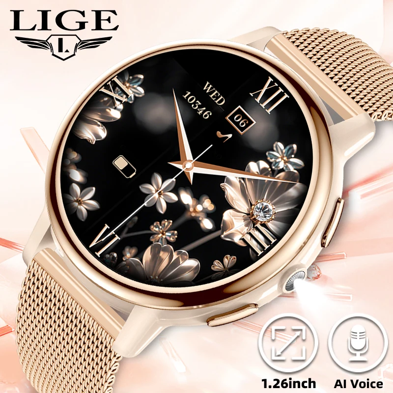 

LIGE Lady Fashion Smart Watch 1.26" HD Heart Rate Women's Health Bluetooth Voice Call Waterproof Flashlight Smartwatch New 2026