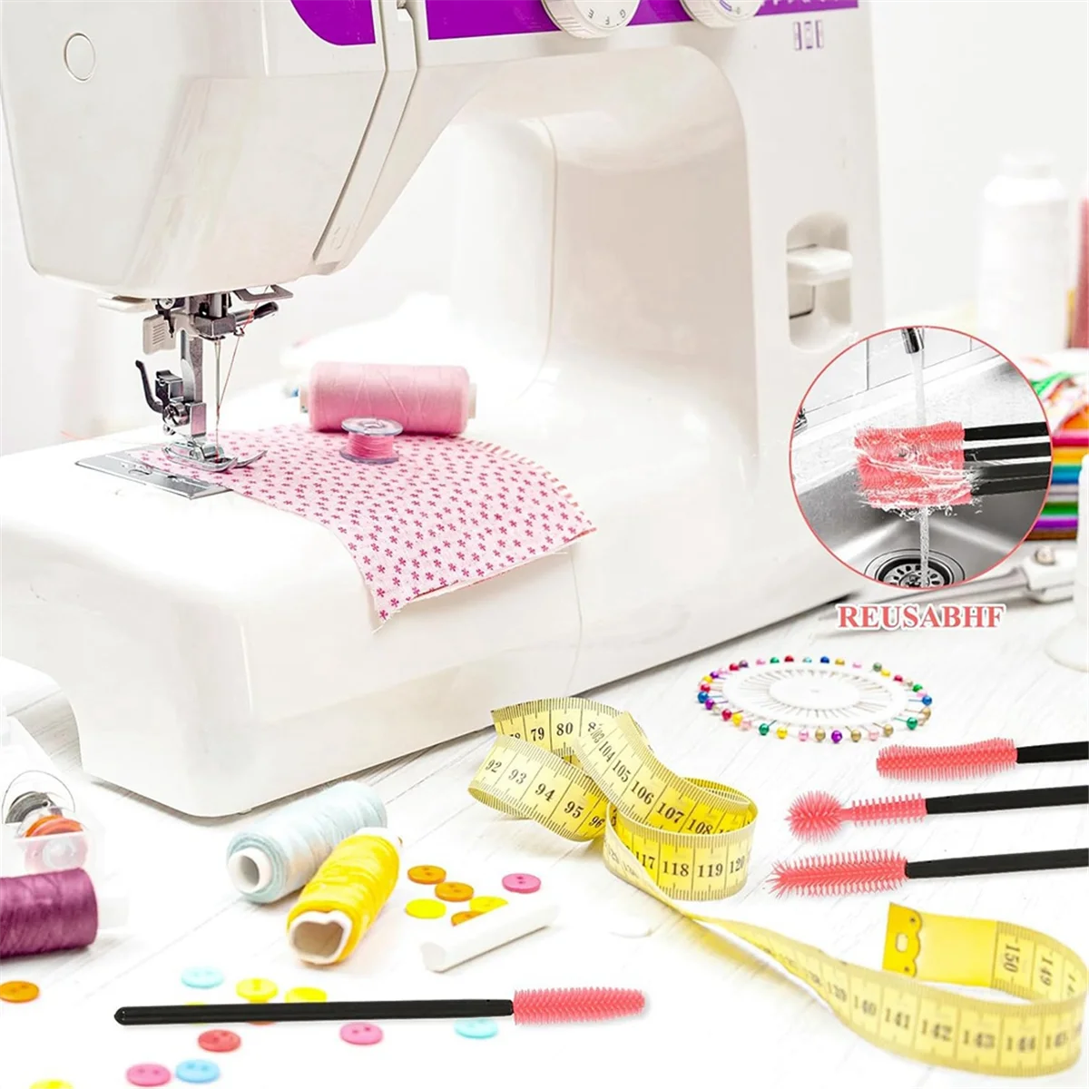 A83Z Sewing Machine Cleaning Brushes - 40 PCS Reusable Silicone Sewing Machine Cleaning Kit with Transparent Storage Box