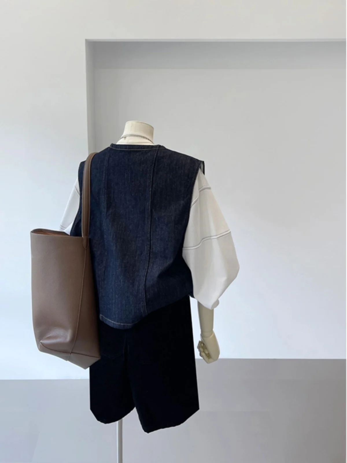 Retro Hong Kong Sle Layered Denim Vest Women's Autumn Winter New Faion Slim Fit Svel Outerwear Jaet Top