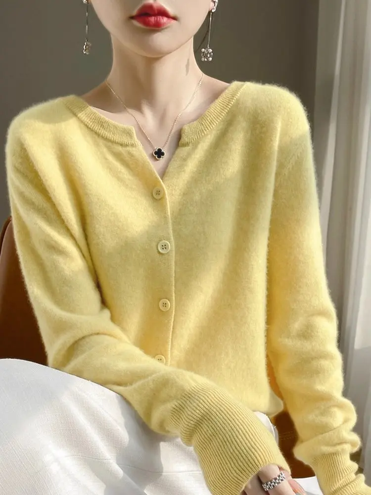 

Осень 2023, новинка Sle, женский вязаный шерстяной кардиган Long Sve V-Ne, свободная верхняя одежда для поездок на работу Sle Faion