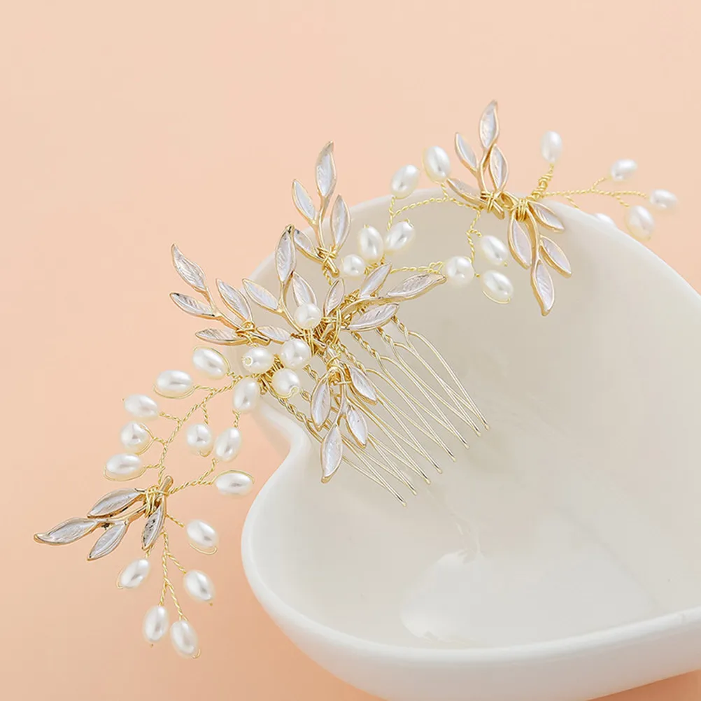 Pearl Leaves Hair Comb Wedding Bridal Hair Accessories Delicate Headpiece for Bride Special Event Anniversary Engagement