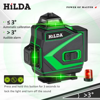 HILDA 16 lines 4D laser level green line self-leveling 360 horizontal and vertical super powerful laser level green beam