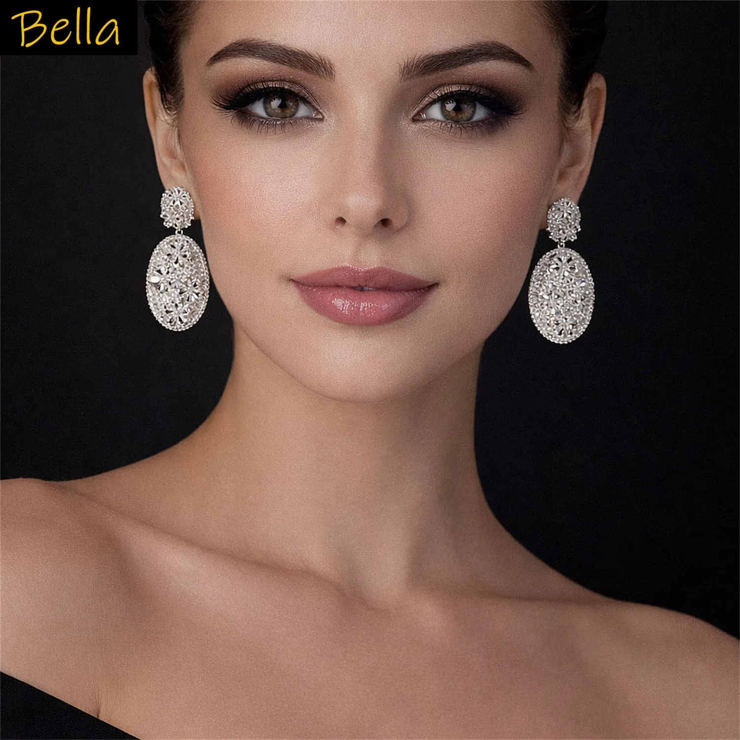 

cubic zirconia earrings for women shiny elegant jewelry silver gold color red oval dangling earrings flower party jewelry