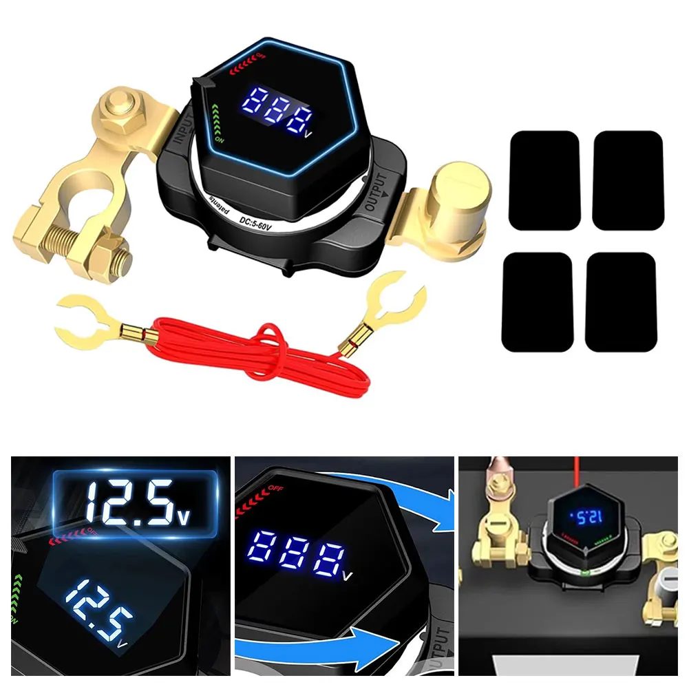 High-Current Battery Disconnect Switch for Vehicles and Power Banks Featuring Real-Time Voltage and Robust Construction
