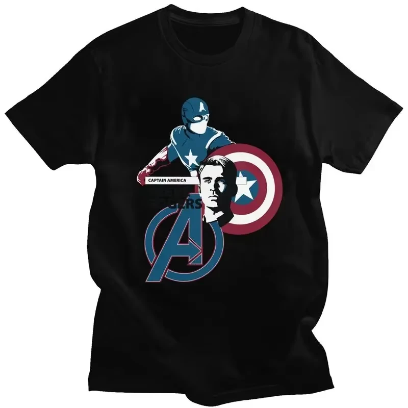 

T Shirt For Men Women Clothes Short Sleeve Fashion 100% Cotton Tops Miniso Disney Superhero Captain America Couple Combination