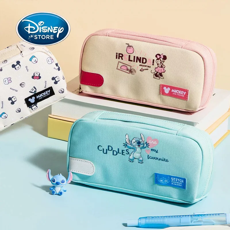 

Disney Student Pen Case Children Large Capacity Cartoon Minnie Stitch Girl Handheld Pen Case Student Stationery Bag Pencil Box