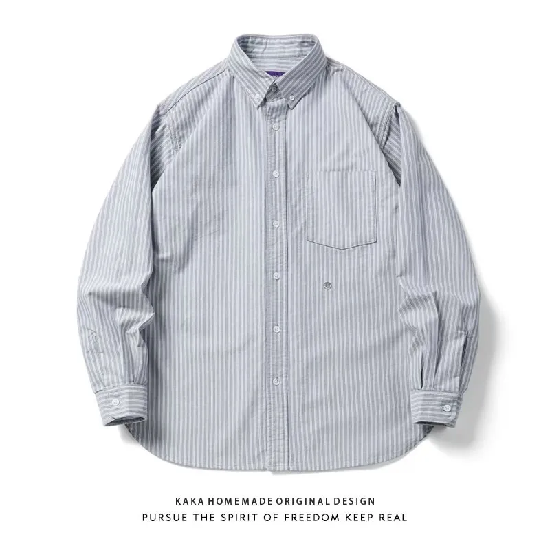 

Loose Fit Men's Long Sve irt Embroidered Stripe Pattern y Sle Casual Wear Resistant Woven Garment Spring Autumn