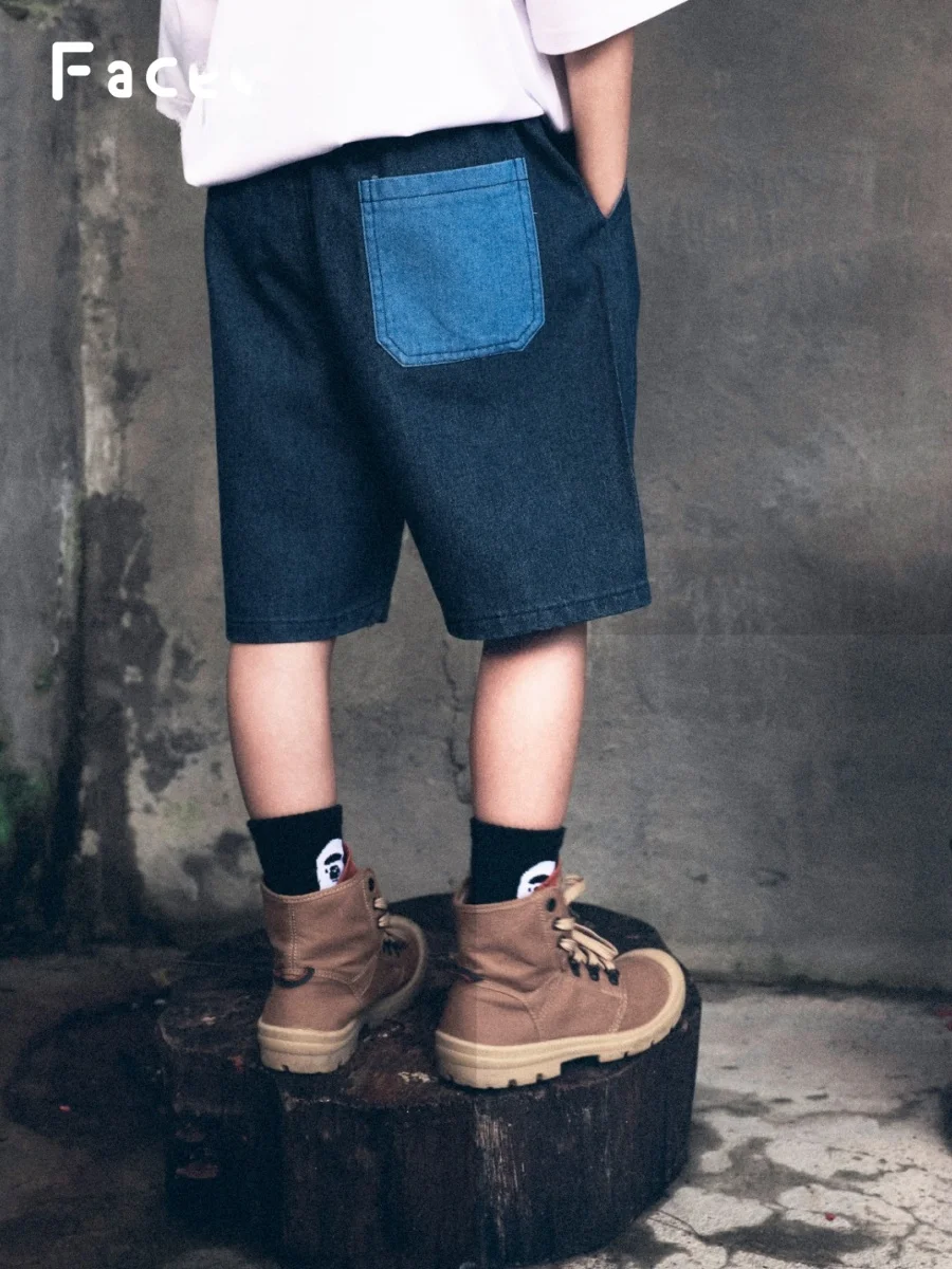 Facec Summer Outdoor Boys Jeans Shorts Color Block Washable And Wear Resistant Five Parts Pants for Kids And Teenagers