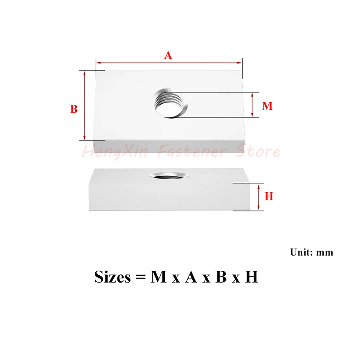 M3 M4 M5 M6 M8 M10 M12 304 Stainless Steel Square Nut Rectangular Nuts Thin Slider Block Nuts Aluminum Profile Accessory