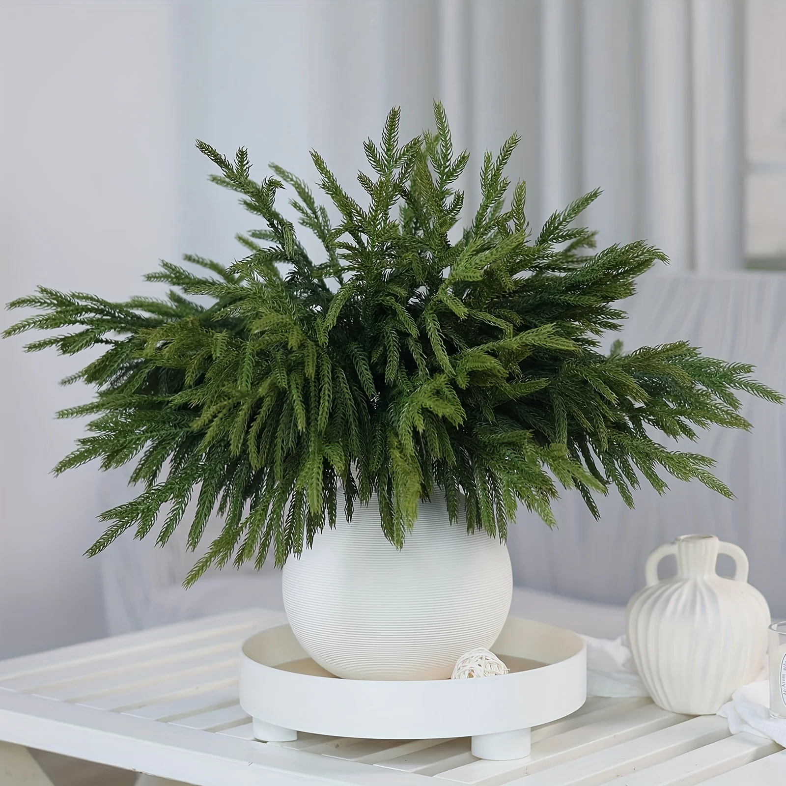 5pcs Real Touch 18 Norfolk Pine Branches - Faux Cedar Stems for DIY Crafts, Garland, Wreath & Home Decor