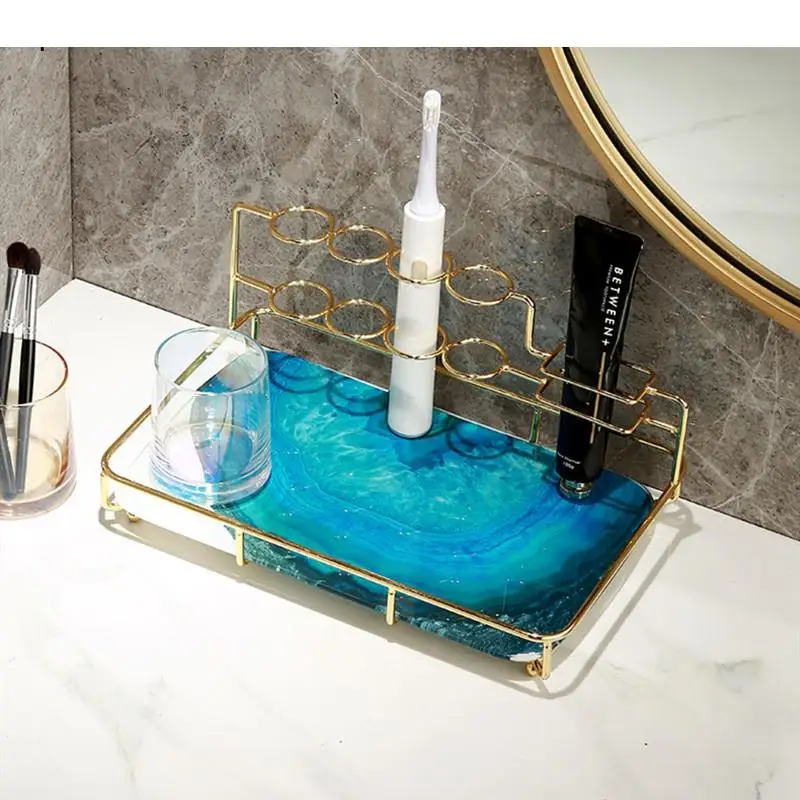 

Light Luxury Glass Toothbrush Holder Cosmetics Storage Tray Restroom Wash Supplies Racks Household Bathroom Accessories