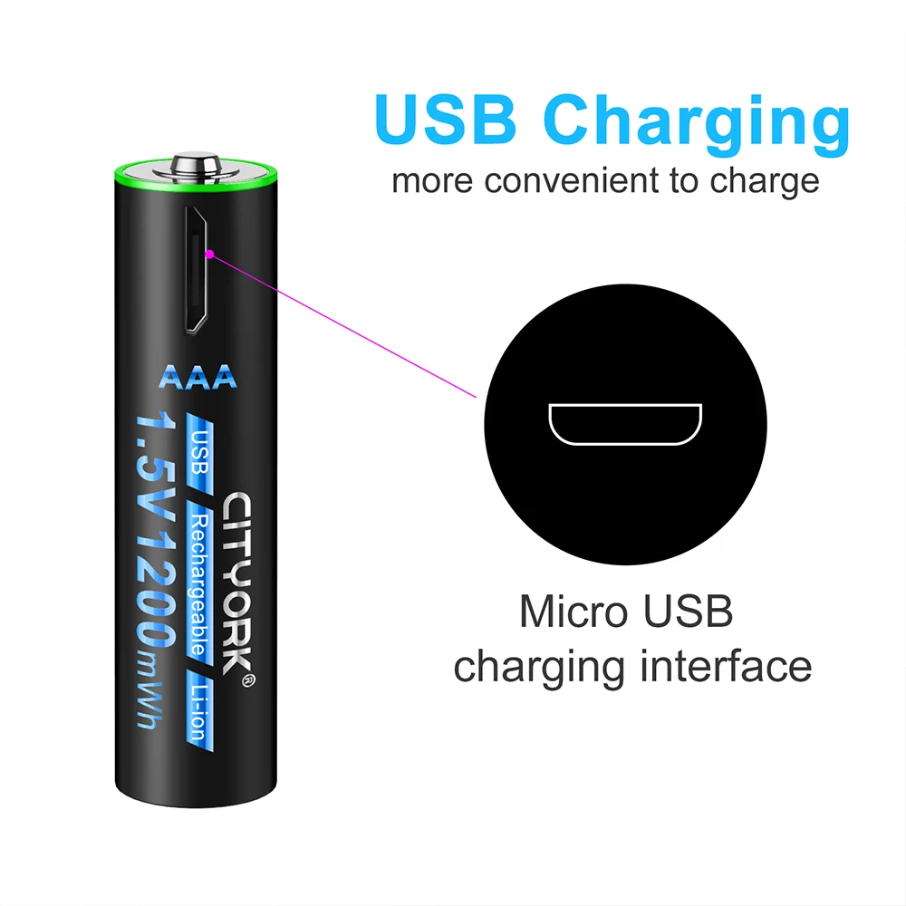 CITYORK 1.5V USB AAA Rechargeable Lithium Battery 1.5V 3A AAA USB Charging Li ion Batteries With USB Cable For Remote Control