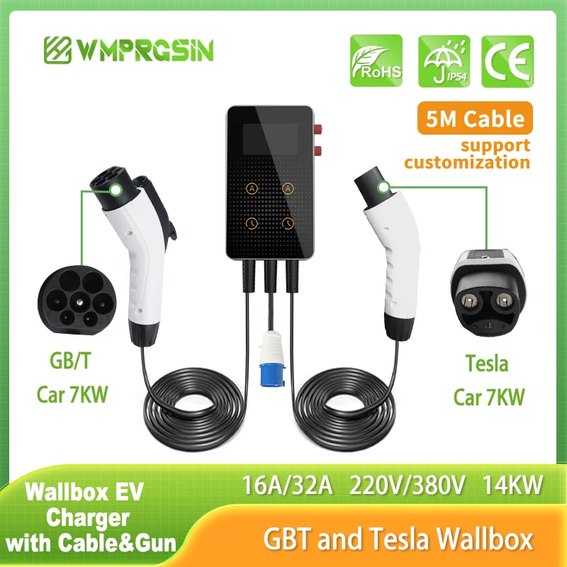 New EV Charging Station IEC62196 J1772 Electric Vehicle Charger EVSE Wallbox Wallmount 7KW 11KW 22KW Type2 Type1 GBT Tesla Cable