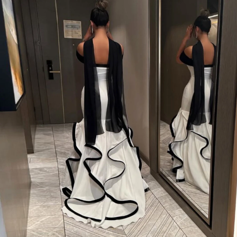 

Простое вечернее платье из белого джерси по индивидуальному заказу, мягкое платье для выпускного вечера с открытыми плечами в форме сердца, элегантное вечернее платье со шлейфом русалки