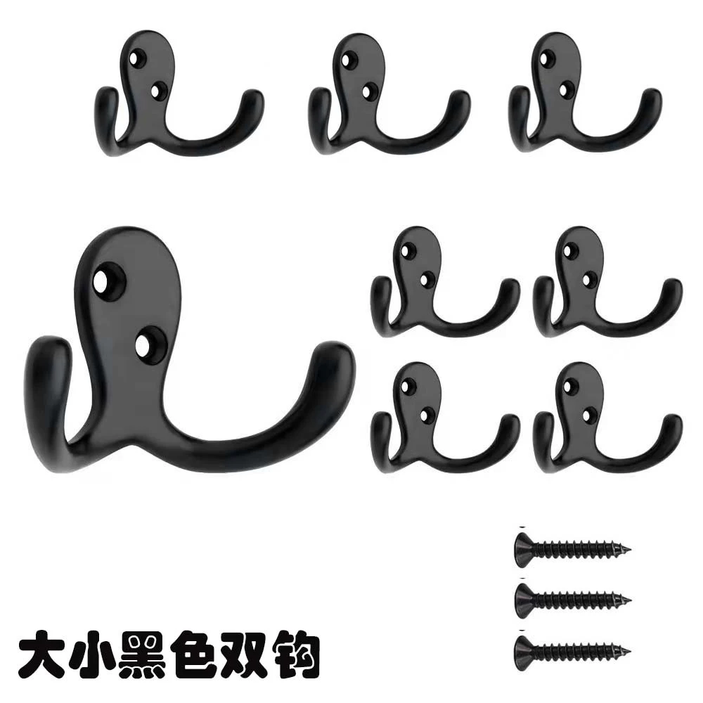 5 Pcs Coat Hooks 2 Hole Wall-mounted 2-Pronged Clothes Hook Towel Hook Coat Hanger for Robes Coats Hats Keys Towels Black