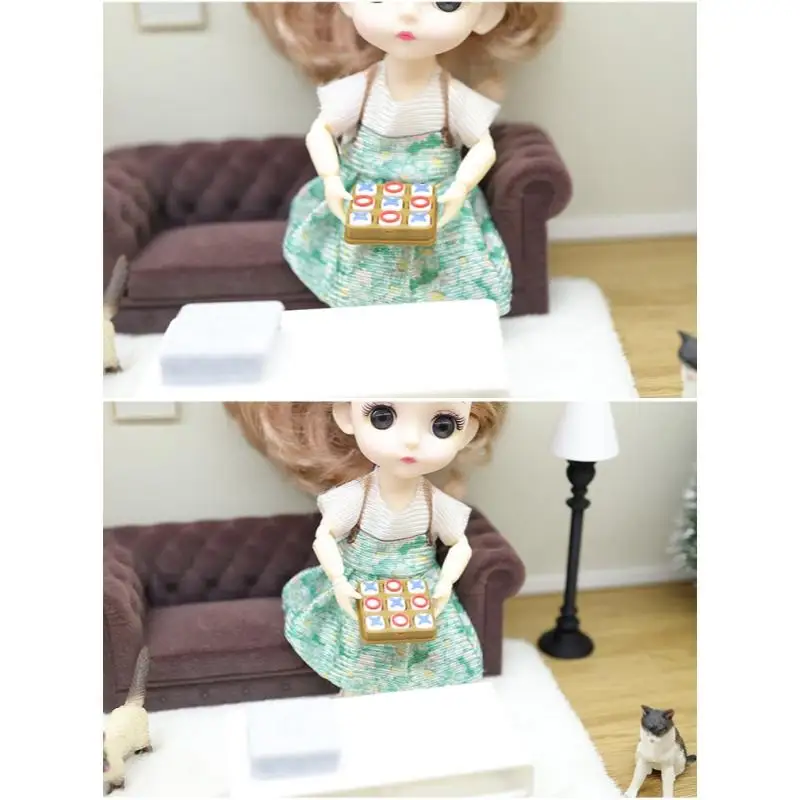 【BS】Dollhouse Mini Tic Tac Toe Set, Realistic X O Board Game, Dollhouse Scene Accessory For Pretend Play & Photography Props
