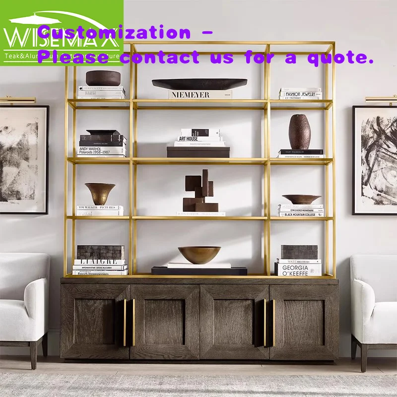 

custom.WISEMAX FURNITURE Американский деревенский стеллаж для хранения с простым дизайном, каркас из нержавеющей стали, книжный шкаф из массива дуба