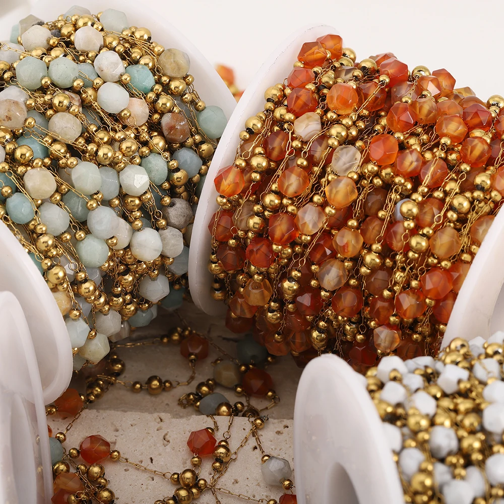 

0.5meter 1meter Irregular Stone Beaded Chain Stainless Steel Elegant Necklaces Chains Boho Handmade Bracelets DIY Jewelry Making