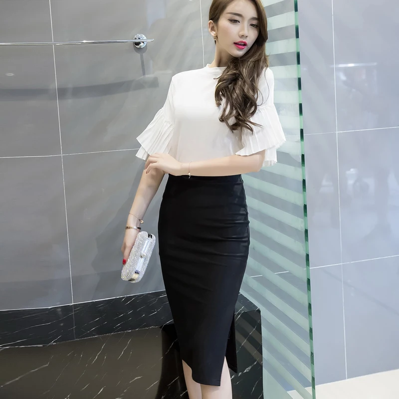 New women's high waist skirt Slim split fork professional bag hip stretch