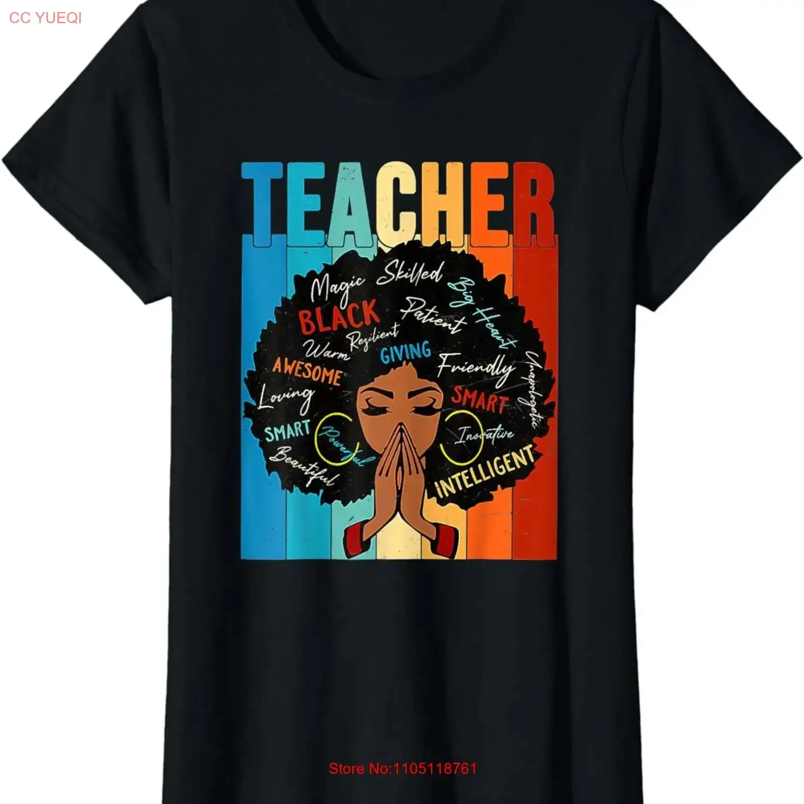 Black History Month Teacher Women Afro Words African Ladies' Crewneck T Shirt long or short sleeves vintage Washed Unisex homme
