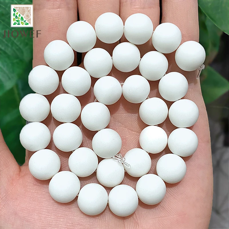 4/6/8/10/12mm Frosted Matte White Quartz Round Spacer Beads DIY Bracelet Earrings Natural Stone for Jewelry Making 15\'\' Strand