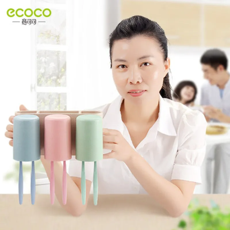 ECOCO Automatic Toothpaste Squeezer Bathroom Mouthwash Cup Toothbrush Holder Toiletries Rack Couple Set Family Shelf Wall Mount