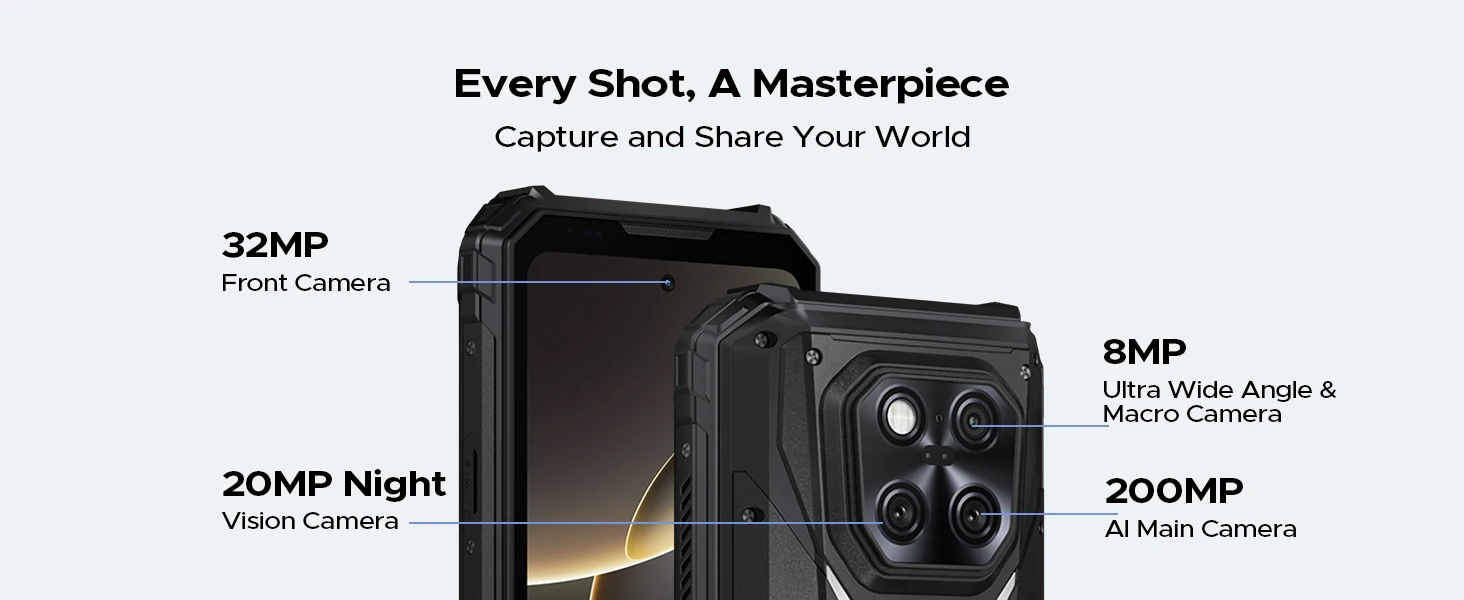 DOOGEE V Max LR Laser Rangefinder 5G AI Rugged Phone 36GB+512GB 6.78'' Display 20500mAh Battery Dual Camping Lights Smart phones