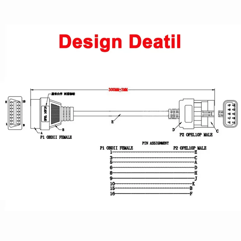 10 Pin to OBD OBD2 OBDII DLC 16 Pin Car Diagnostic Adapter Cable For Ope Vehicle OPCOM Scanner Extension Connector