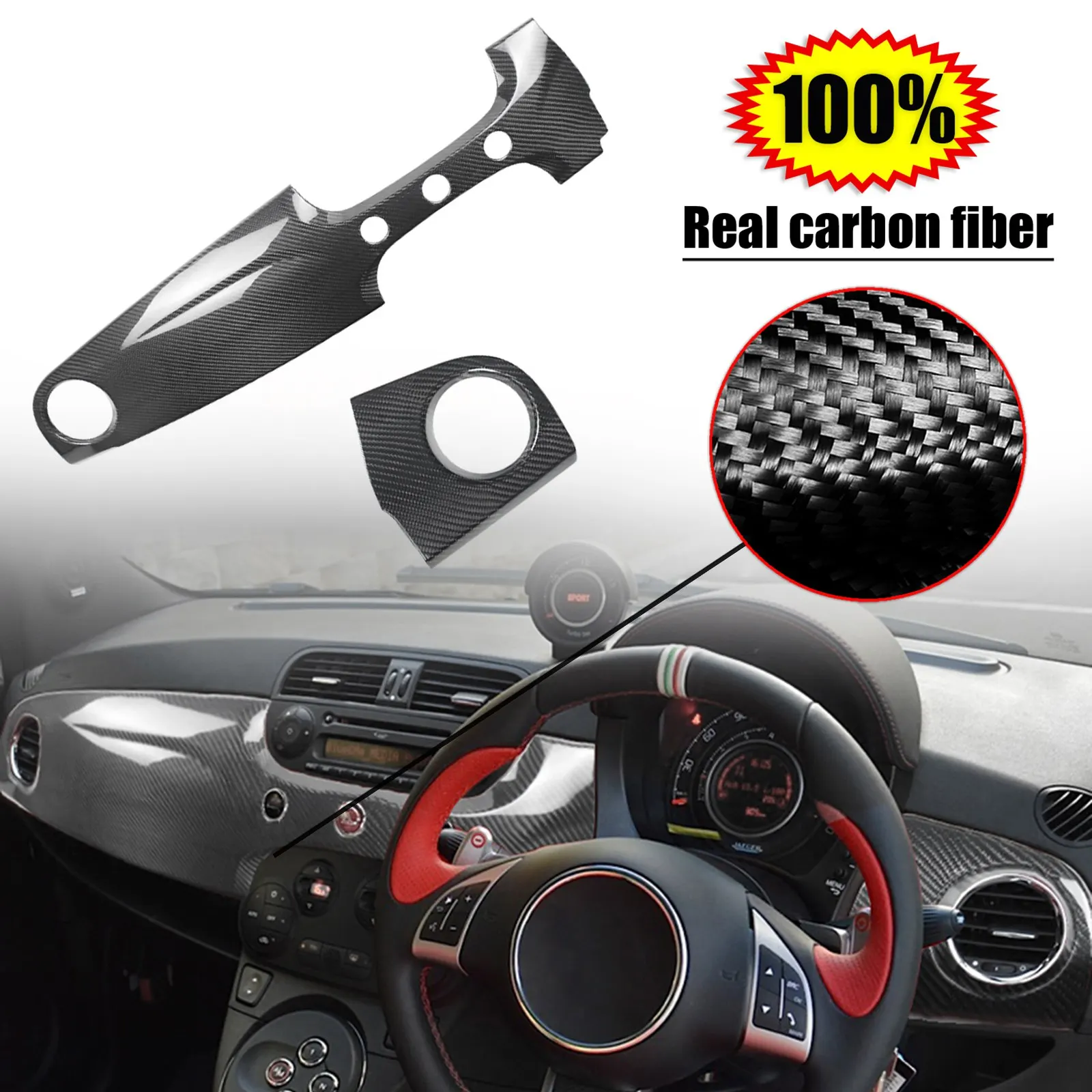 1 set Full Dashboard Panel Cover Trim Carbon Fiber For Fiat 500 2010-2015 Abarth