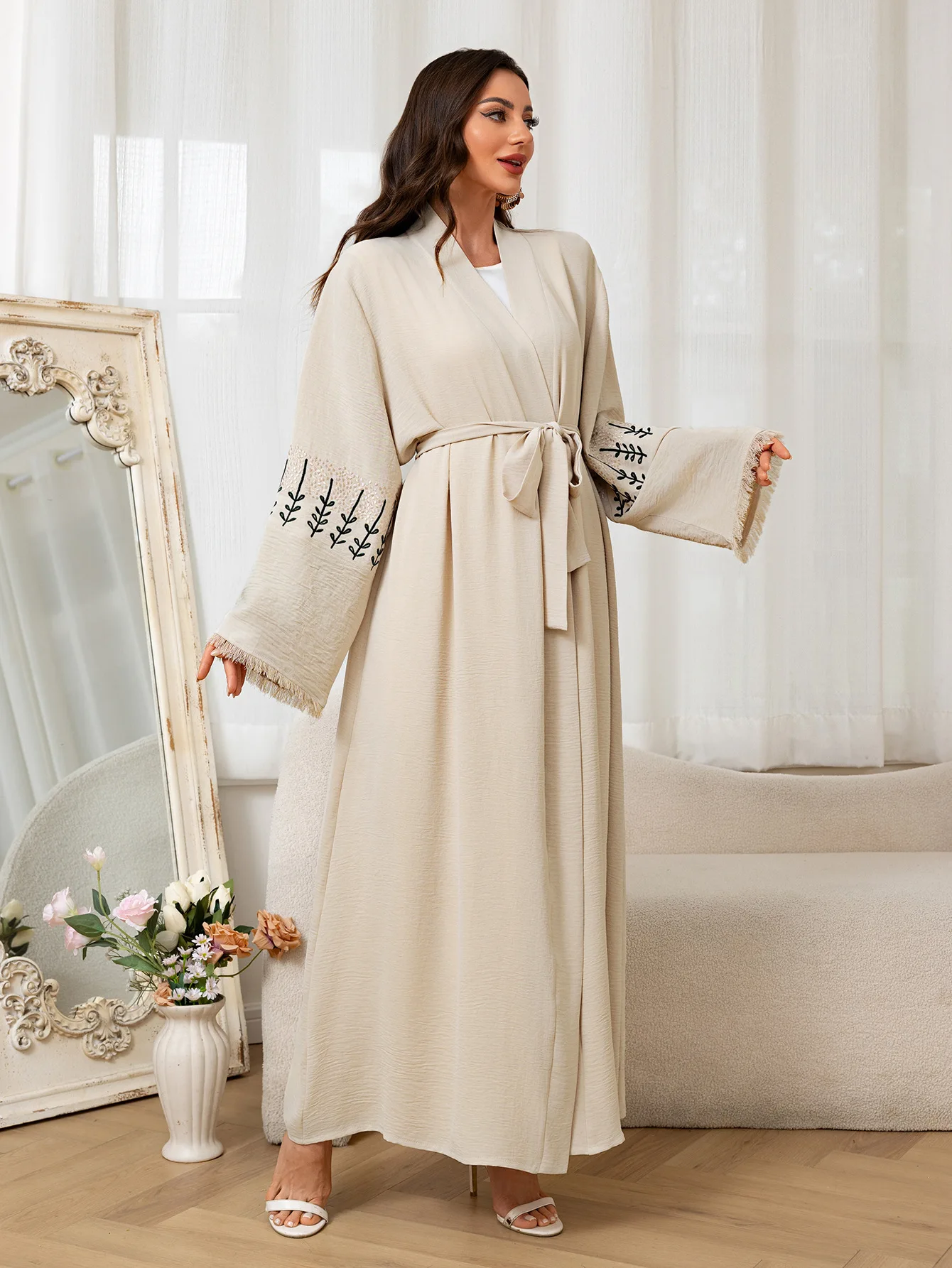 Eid musulman Abaya pour les femmes broderie à lacets Cardigan Abayas Ramadan marocain dubaï Jalabiya caftan robes arabe longue Robe 2025