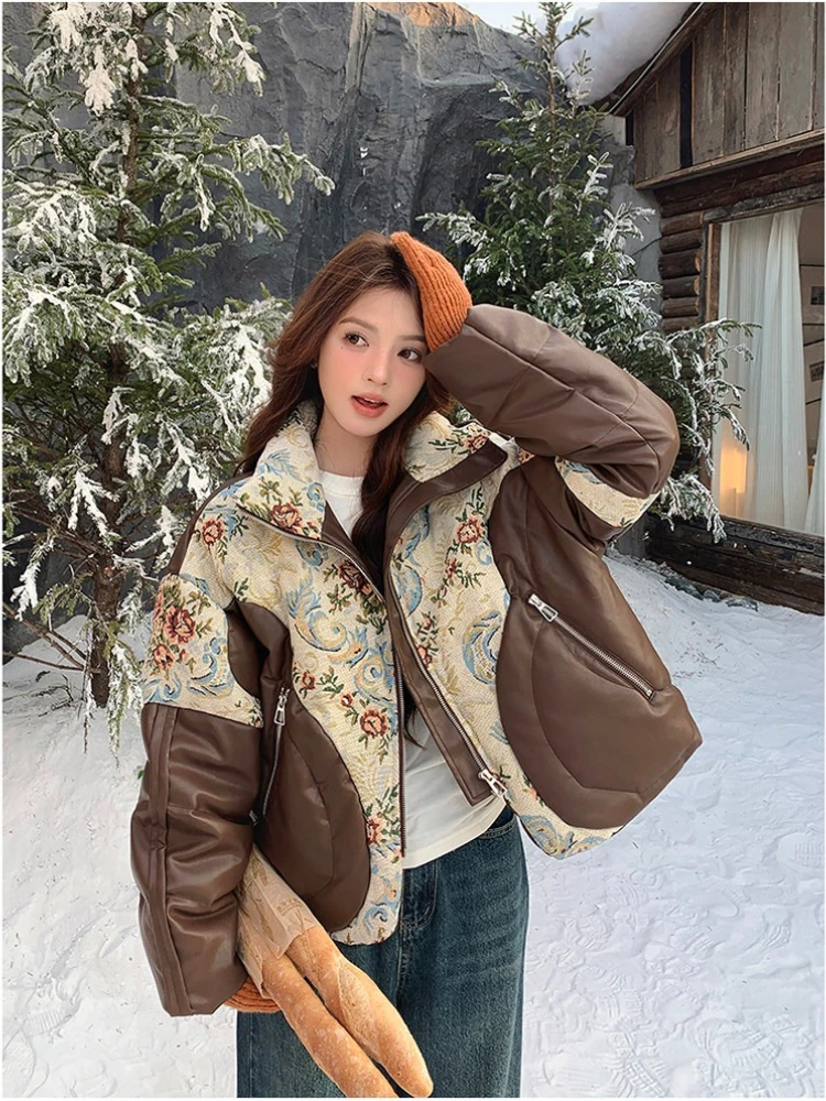 2026new white duck down coat for women short fashion winter warm stand up collar pu leather down jacket feminino chaqueta plumas