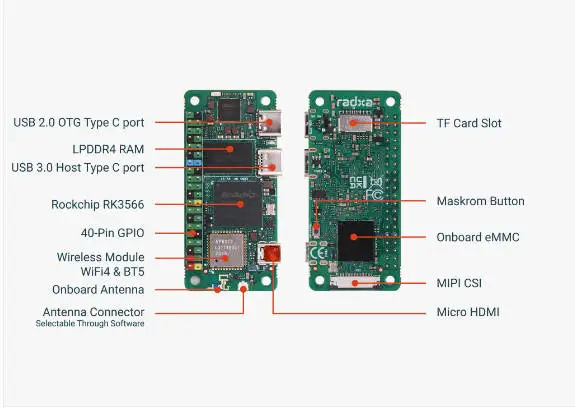 Imagem -04 - Radxa Zero Rockchip Rk3566 64bit Quad Core Baseado Mini Sbc Wifi4 Ble5 3w