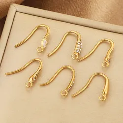 6pcs Stainless Steel Gold-plated PVD Connectors Ear Hooks U-shape Inlaid with Diamonds for DIY Earrings Jewelry Making Wholesale