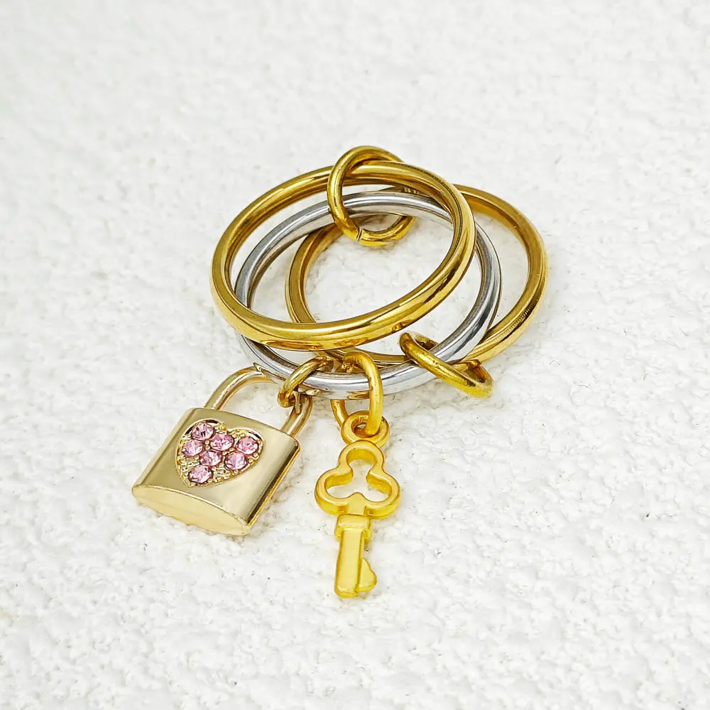 Edelstahl Spinelli Kilcollin Ring Schloss Schlüssel Charms INS Mode Stapelbare Ringe Set Gold Farbe Handgemachte Anhänger Schmuck Geschenk – Detail 5