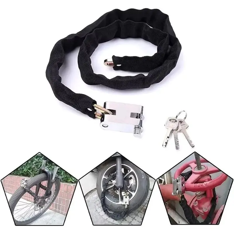 【TRAVEL ESSENTIAL】Bike Lock Chain Heavy-Duty 1.2M Heavy-Duty Motorcycle Bicycle Security Padlock With 3 Keys
