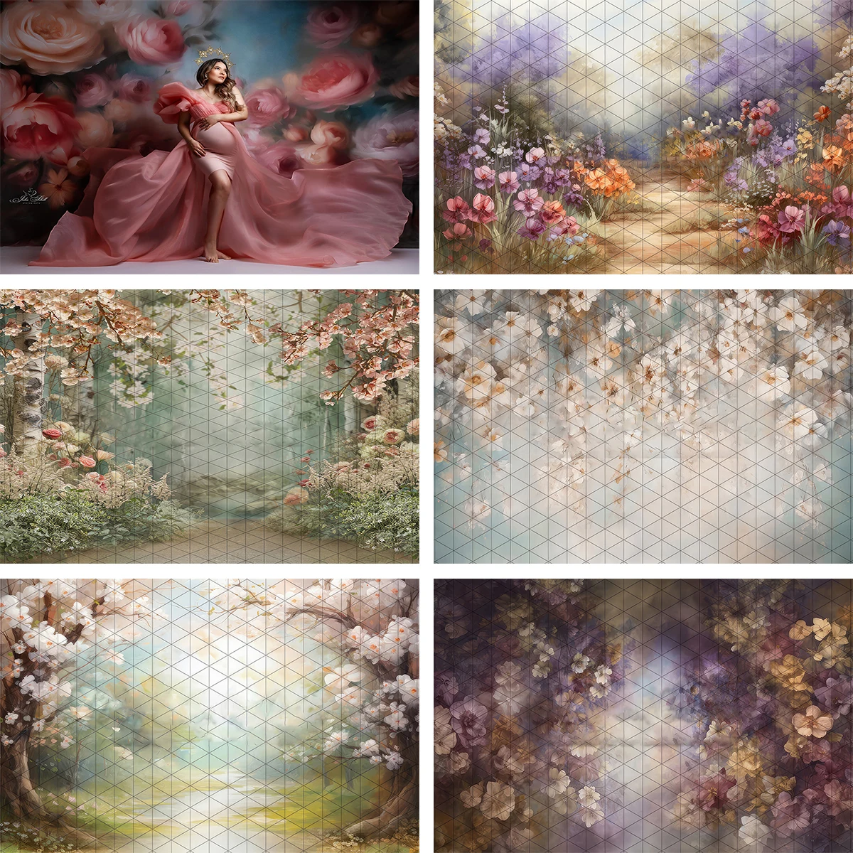 Abstract Hand-Drawn Flower Spring Rose Sonata Backdrops Saunter in Spring Whispers Backgrounds